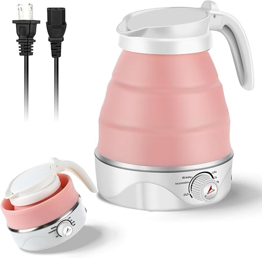 Portable Electric Travel Kettle, 600ml Collapsible Silicone Kettle with Temperature Adjustment Function for Camping, Hotels and Travel