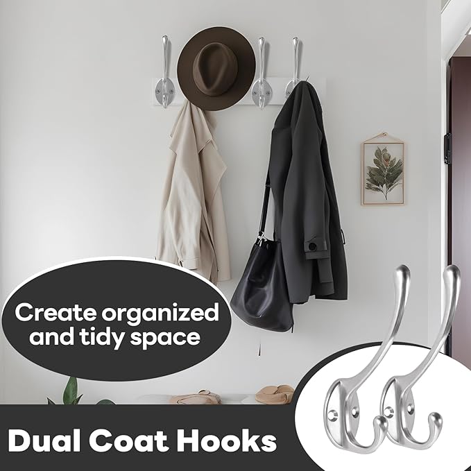 Wall Hooks for Hanging, 25-Pack Heavy Duty Metal Coat Hooks, for Living Room, Bathroom, Kitchen, Bedroom for Towel, Hat, Key, Closet, Bag (Silver)