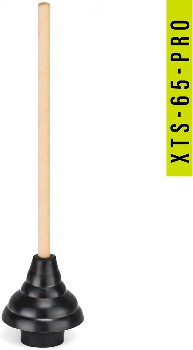 SteadMax XTS-65-PRO Heavy Duty Toilet Plunger, Commercial Grade, Powerful Double Thrust Force Rubber Cup with Wood Handle, for Clogged Bathroom, Shower, and Kitchen, 2 Pack (22" x 5.75")
