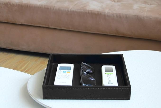 HofferRuffer Faux Leather Vanity Tray, Elegant Desktop Storage Organizer, Decorative Catchall for Perfume, Bathroom Valet, Nightstand or Dresser, Black, 10.2 x 8.4 x 1.8 Inches