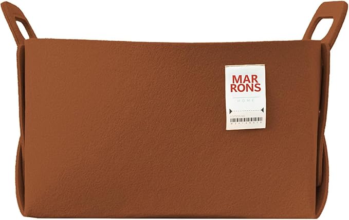 Collapsible Felt BROWN Storage Bin Large 14.6"x9.4"x9.4" – Foldable Basket with Handles for Closet, Laundry Room Organization, Toy Storage, Decorative Storage Bins for Shelves, Nursery Storage