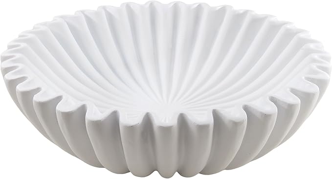 Large Modern Decorative Ruffle Bowl for Home Decor Fruit Bowl Organic Catch All Key Kitchen Entryway Shelf Coffee Table,White