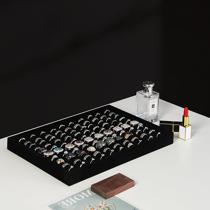 Coward 2Pcs/Set Black Velvet Stackable Ring Organizer Tray, Velvet Ring Earring Stud Jewelry Display Holder Tray for Store Selling or Home Show Storage