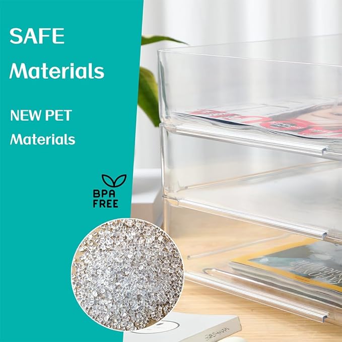 (4pcs Pack) HKeeper Stackable Paper Trays,Letter Tray Organizer,Office Desktop Organizer,A4 Paper Holder,Supplies Magazine,File Documents,Receipts(Clear,Regular)