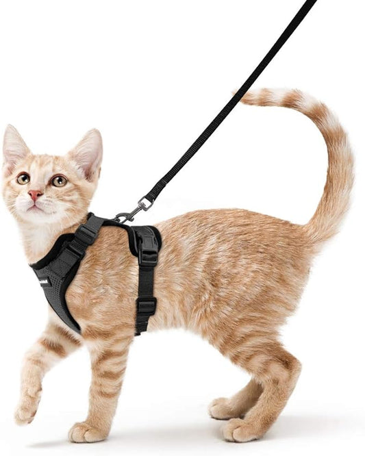 rabbitgoo Cat Harness and Leash for Walking, Escape Proof Soft Adjustable Vest Harnesses for Cats, Easy Control Breathable Reflective Strips Jacket, Black, XS