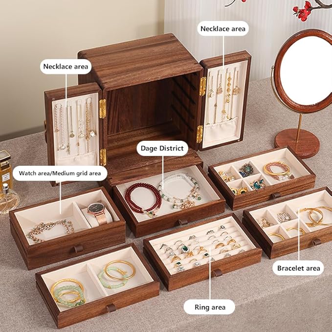 Jewelry Box for Women Wooden Jewelry Box Organizer With Drawers Jewelry Storage Organizer for Earring, Ring, Necklace, Bracelets