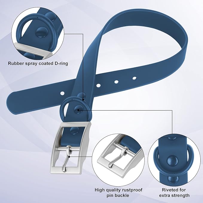 Wisedog Waterproof Dog Collar, Adjustable Soft Rubber Coated Webbing, Odor-Proof and Easy to Clean for Small Medium Large Dogs, with Airtags Case(S|8.5"-12.5" × 4/5 in, Blue)