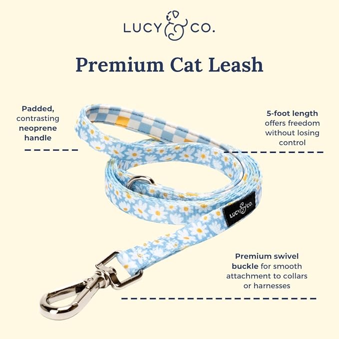 Lucy & Co. Simply Splendid Step-in Cat Harness & Leash Bundle – Reflective, Breathable & Adjustable Harness for Cats, Kittens & Small Dogs, Lightweight & Secure and Dual Leash Clips – Small