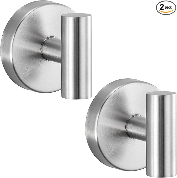 Suction Cup Hooks No Drill Stainless Steel Shower Hooks Towel Hook Robe Hook Heavy Duty on Smooth and Non-Porous Surfaces in Bathrooms Kitchen Bedroom (2, Brushed Nickel)