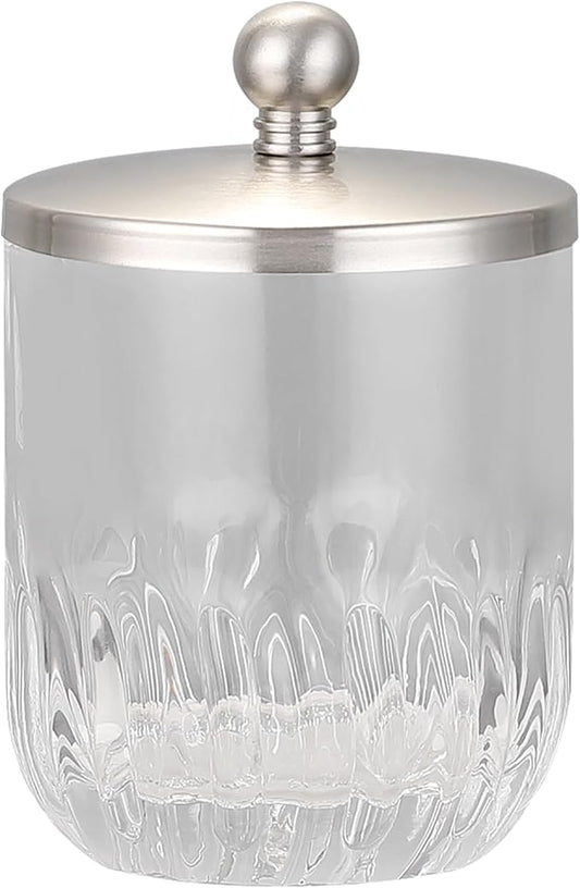 Glass Jar with Metal Lid for Bathroom Organization, Clear Apothecary Jar for Cotton Balls, Q Tips, and Small Accessories, Stylish Bathroom Storage Container Nickel
