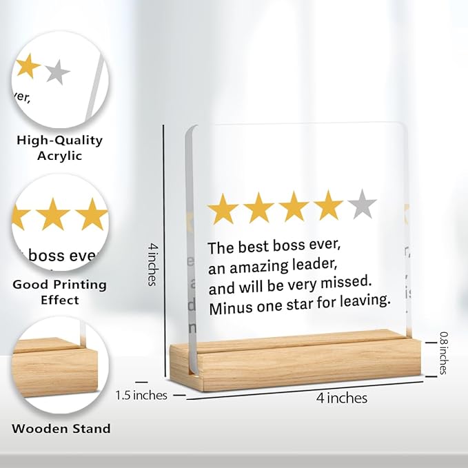 Funny Best Boss Leaving Gift for Women Men Office Decor Acrylic Plaque Leadership Thank You Gifts for Manager Mentor Inspirational Gift 4x4 Inches