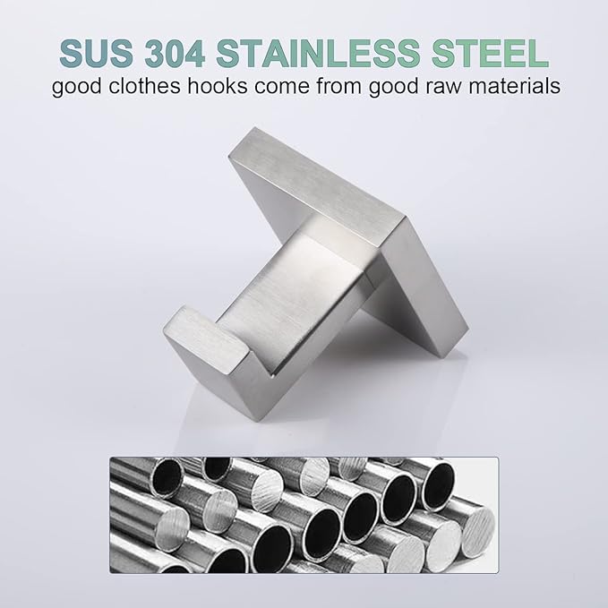 KOKOSIRI Bath Towel Hook Wall Mount Square Robe Hook Coat Hook, Bathroom Kitchen Garage Heavy Duty Wall Mounted, SUS 304 Stainless Steel, Brushed Nickel, B1010BR-P2