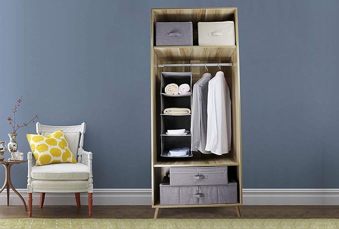 Folding Storage Box with Zip Lid and Handles, Rigid Storage Baskets With Linen Fabric& Plastic Board, Closet Shelf Drawers,Dark Gray, 2 pcs