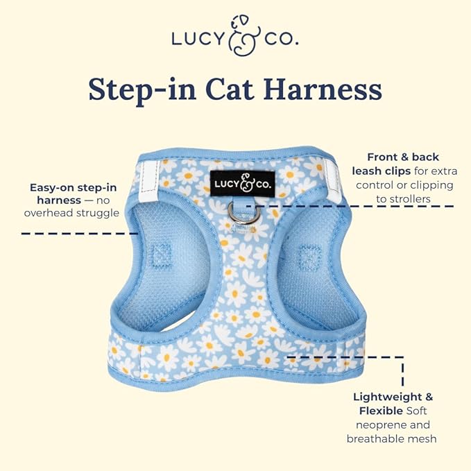 Lucy & Co. Simply Splendid Step-in Cat Harness & Leash Bundle – Reflective, Breathable & Adjustable Harness for Cats, Kittens & Small Dogs, Lightweight & Secure and Dual Leash Clips – Medium