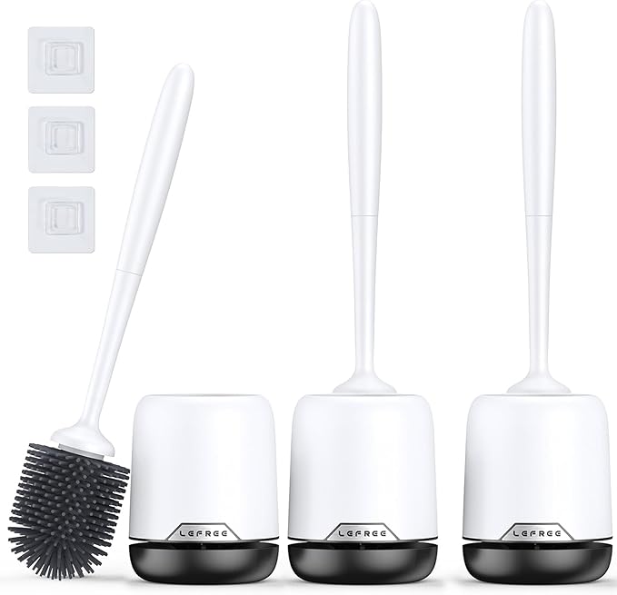 Lefree Toilet Brush Set with Ventilated Holder - 3 Packs, Silicone Toilet Bowl Brush - Floor Standing & Wall Mounted Scrubber