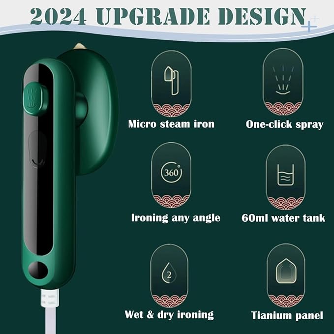 Mini Travel Iron for Clothes, Portable Mini Iron for Travel, Portable Mini Ironing Machine for Dry & Wet Ironing. (Green)