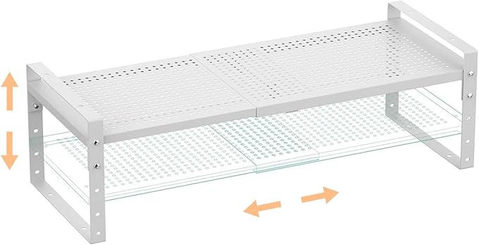 Multi-Functional Metal Shoe Rack,Expandable Adjustable Stackable Kitchen Organizer,Metal Shelf risers for cabinets, Kitchens and Closet, Bathroom(1Pack/White/Medium)