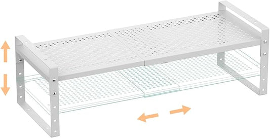 Multi-Functional Metal Shoe Rack,Expandable Adjustable Stackable Kitchen Organizer,Metal Shelf risers for cabinets, Kitchens and Closet, Bathroom(1Pack/White/Medium)