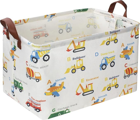 Essme Rectangular Kids Baskets,Car Storage Baske with Handles for Boys Room Decor,Monster Truck Basket,,Gift Bins.(Vehicles)
