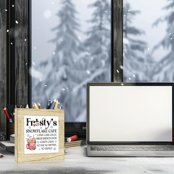 Winter Hot Cocoa Bar Sign Coffee Bar Christmas Decor for Table Winter Decorations for Home Office 6 x 6 inches