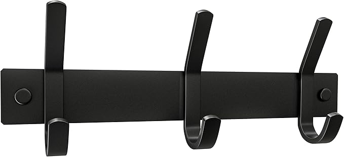 Matte Black Small Coat Rack Wall Mount – 9 Inch Stainless Steel Hook Rail with 3 Double Coat Hooks – Wall Mounted Entryway Organizer for Coats, Hats, Bags, Towels, Robes, Closet or Bathroom