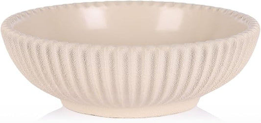 Large Resin Decorative Pedestal Bowl for Home Decor - Sandstone Ribbed Fruit Bowl For Kitchen Counter Or Table Decor - Key Bowl for Entryway Table Decor - Centerpiece Bowls for Keys, Fruit, Candy