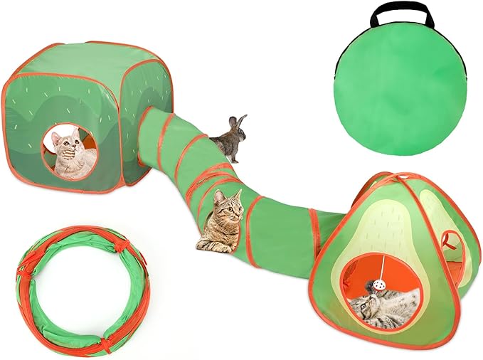 Rypet Cat Tunnels for Indoor Cats with Cube Tent, Interactive Collapsible Cat Tube and Foldable Cubes Playground for Hiding Hunting and Resting, Pet Tube with Bell for Kitten, Rabbit, Puppy, Ferret