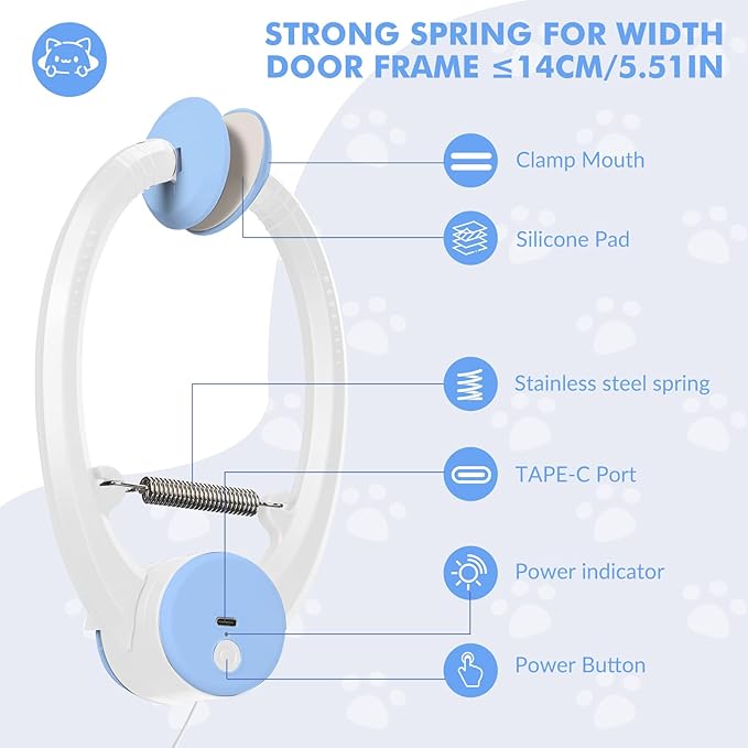 Interactive Cat Toys for Indoor Cats, Automatic Electric Flying Bird Feather Wand Toy, Best Kitten & Adult Cat Enrichment Toy Hanging Electric Kitty Toys for Bored Cats, Light Blue