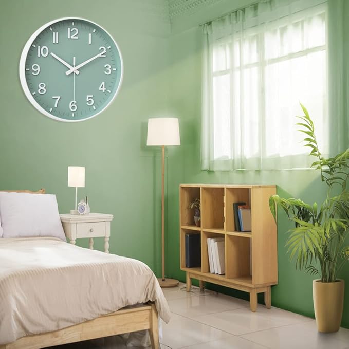 HZDHCLH Green Wall Clocks Battery Operated,12 inch Silent Non Ticking Modern Wall Clock for Living Room Bedroom Kitchen Office Classroom Decor