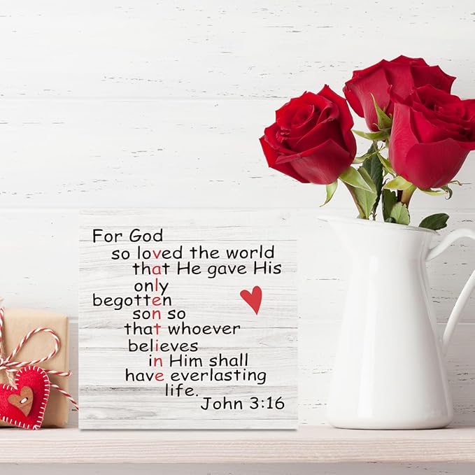 Christian Valentines Day Decorations for Home Christian Desk Decor Valentine Decor for Tabletop Scripture Decorations for Kitchen Table 5 X 5 Inches