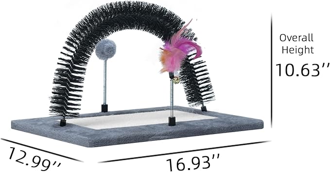 Interactive Toy with Scratching Pads for Indoor Cats,Interactive Cat Toy with Feather Toys and Self-Grooming Brush,Interactive Cat Toy for Indoor Cats,Grey (Square)