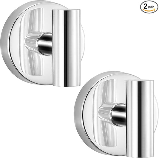 Heavy Duty Reusable Suction Cup Hooks for Shower - No Drill Bathroom/Glass/Mirror/Tiles & Metal Surfaces,and Smooth Non-Porous Surfaces for Towels, Robes, Loofahs (2, Chrome Polished)