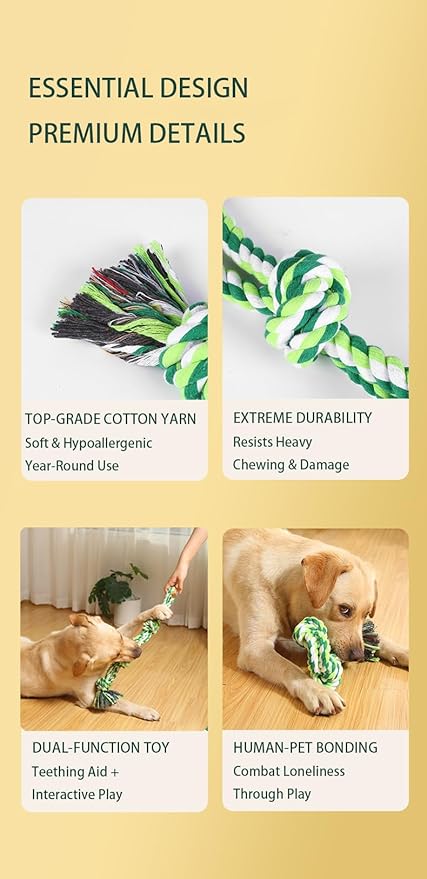 2 Pack Natural Dog Tug Toy for Super Chewers - Bite-Resistant Rope for Large Dogs - Interactive Tug-of-War and Teething Aid with Dental Cleaning - Non-Toxic and Hypoallergenic Pet Toy