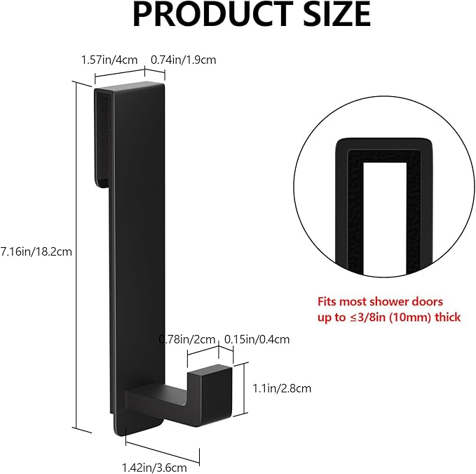 PMMASTO Shower Door Hooks, (7.5 Inch) Extended Towel Hooks for Bathroom Frameless Glass Shower Door, Stainless Steel Heavy Duty Hooks for Hanger Robe,Towel (Black ''L'' Shape 2 Pack)