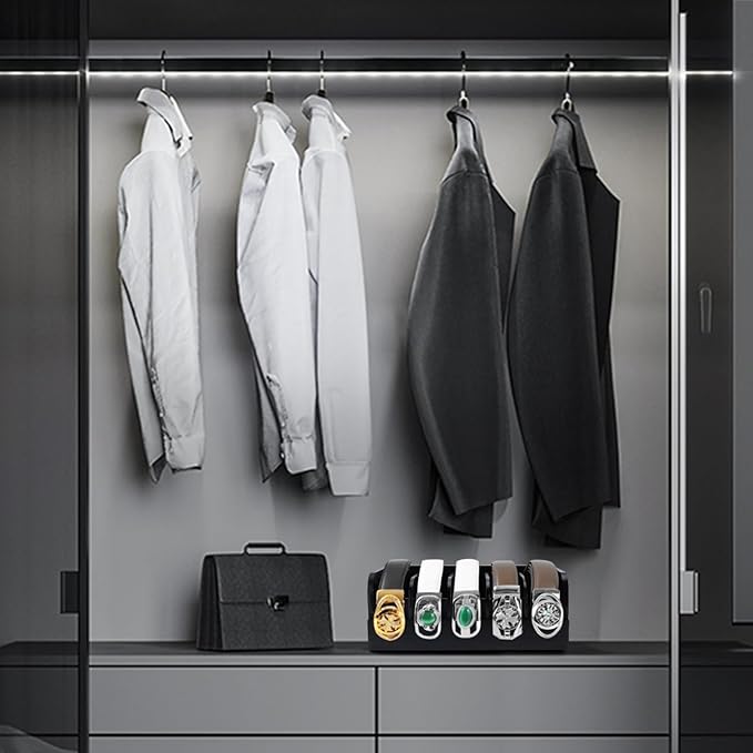 GTI Belt Organizer, 5 Compartments Belt Organizer for Closet and Drawer, Bamboo Display Case for Tie and Belt, Belt Storage Organizer for Men Women (Black)