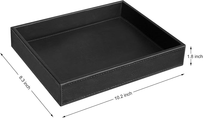 HofferRuffer Faux Leather Vanity Tray, Elegant Desktop Storage Organizer, Decorative Catchall for Perfume, Bathroom Valet, Nightstand or Dresser, Black, 10.2 x 8.4 x 1.8 Inches
