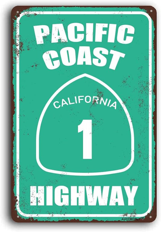 Aluminum Pacific Coast Highway Sign California Decor, Metal Street Road Sign for Summer Decor 8"x12"