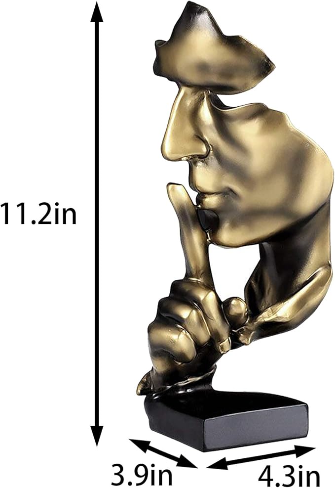 aboxoo Thinker Statue, Silence is Gold Abstract Art Figurine,Modern Home Resin Sculptures Decorative Objects,Table Top Decor for Livingroom Home Decor,Office Study Sculpture,Shh mask Statue(Gold)