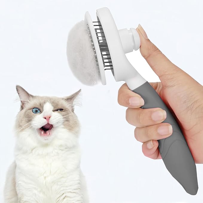 Cat Grooming Brush, Pets Skin Friendly Self Cleaning Slicker Brushes for Shedding Massage Dogs Cats Hair Gentle Remove Loose Undercoat with Long or Short Hairs for All Fur Type- UPGRADED (Gray)