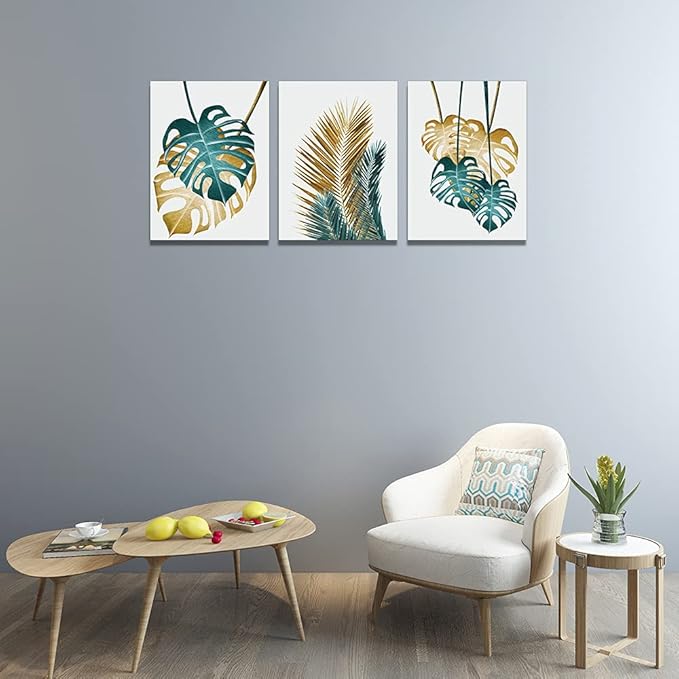 TTHYUEWS Canvas Wall Art For Living Room Family Decorations For Bedroom Kitchen Dining Room Wall Decor Abstract Painting Leaves Wall Pictures Artwork Office Canvas Art Prints Room Home Decor 3 Piece