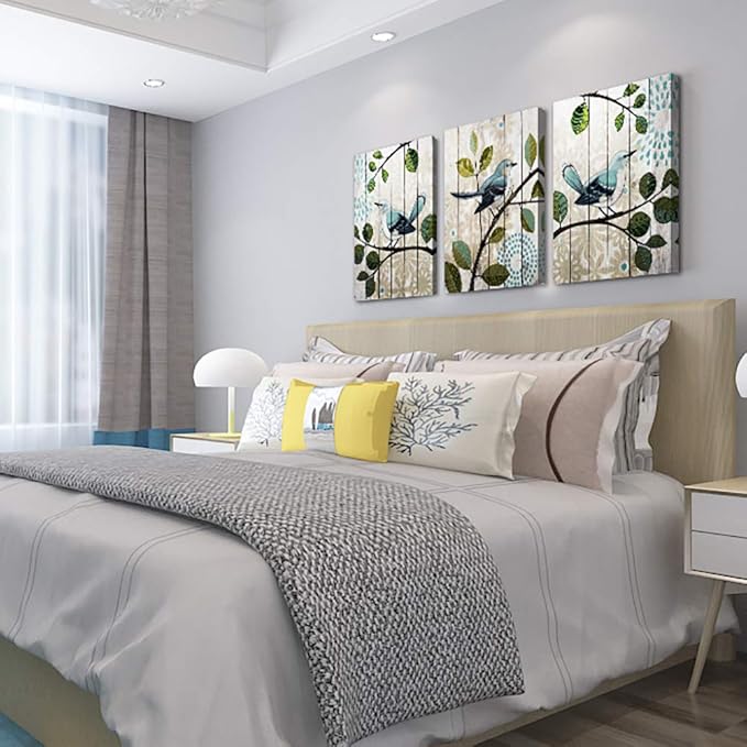 Bird On The Branch 3 Piece Abstract Canvas Wall Art For Living Room Wall Decor For Bedroom Kitchen Decorations Abstract Posters Canvas Prints Artwork Modern Framed Bathroom Home Decoration 16" X 24"