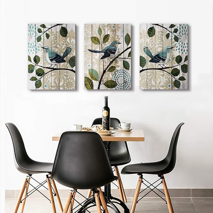 Bird On The Branch 3 Piece Abstract Canvas Wall Art For Living Room Wall Decor For Bedroom Kitchen Decorations Abstract Hang Posters Canvas Prints Artwork Modern Framed Bathroom Home Decoration