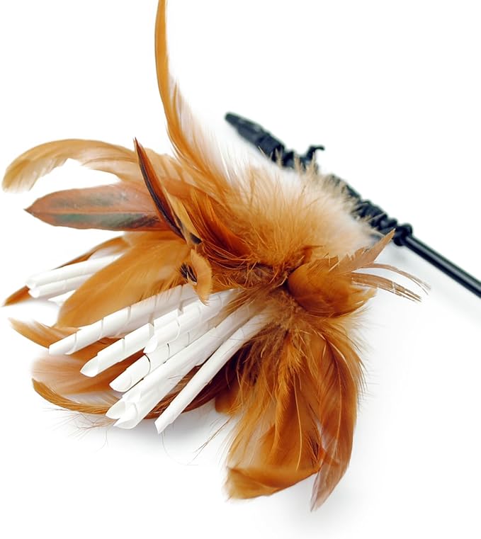 TTcat 2 Pcs Cat Wand Toys Natural Feather Stick Toys,31.5” Extra Long Teaser Wands and 4 PCS Feather Refills,Interactive Toys for Indoor Cat and Kitten.