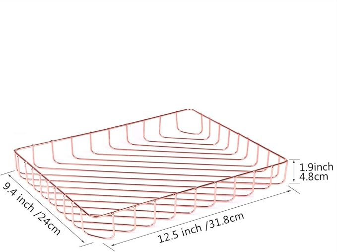 Rose Gold File Organizer for Desk Letter Size Desk Paper Organizer Trays Large Capacity Metal File Organizer Paper Tray Wire Basket Bins for Office Desktop,12.5" x 9.4" x 1.9"