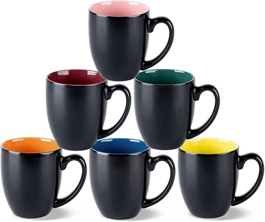 GBHOME 12oz Coffee Mugs Set of 6, Large Ceramic Coffee Mugs for Man, Woman, Dad, Mom, Modern Coffee Mugs Set with handle for Tea/Latte/Cappuccino/Milk/Cocoa. Dishwasher&Microwave Safe,Multi-Color