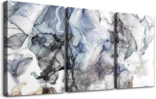 TTHYUEWS Canvas Art - 3 Piece Abstract Wall Art, 12x16 inches Each, Modern Home Decor, Kitchen, Bathroom, Living Room, Office Wall Decorations, Ink Paintings, Ready to Hang