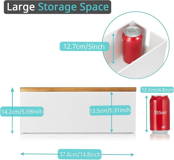 Large Cable Management Box, Wooden Cord Organizer Box for Desk, Floor, Office to Hide Extension Cords Power Stripes Surge Protectors Chargers Wires, White