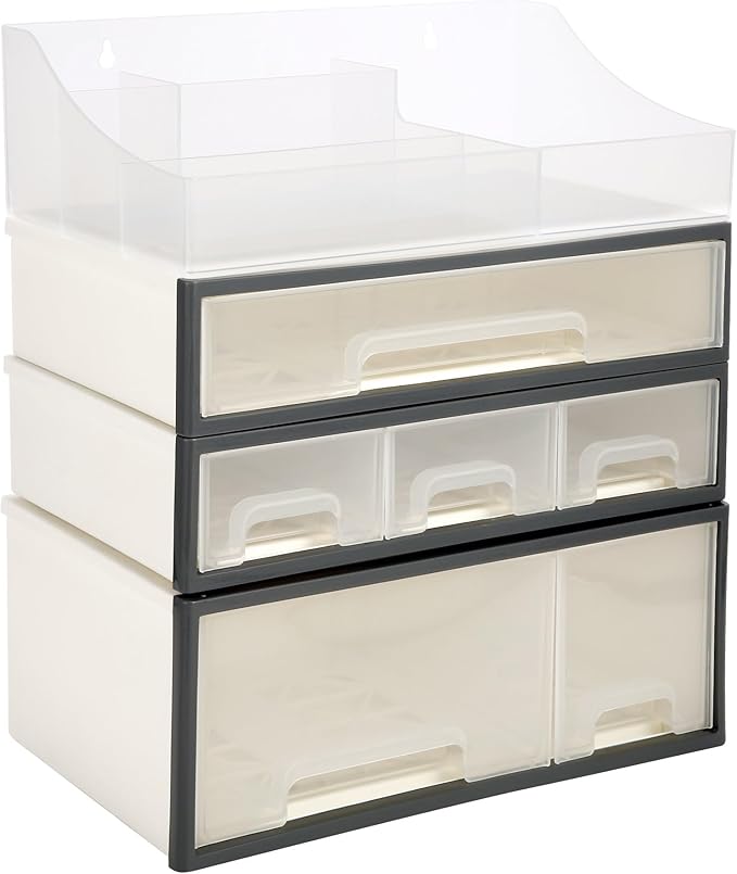 Makeup Organizer, Cosmetic & Medicine Storage Box, 4-Piece 6-Drawer & 5-Slot Transparent Desktop Stationery & Kitchen Spices Organizer