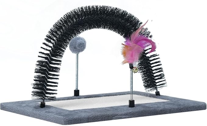 Interactive Toy with Scratching Pads for Indoor Cats,Interactive Cat Toy with Feather Toys and Self-Grooming Brush,Interactive Cat Toy for Indoor Cats,Grey (Square)