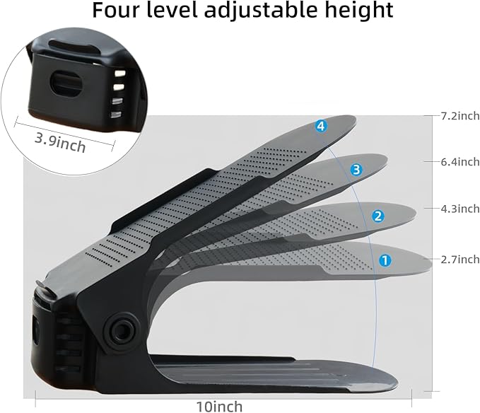 Shoe Slots Organizer, 36PCS Adjustable Double Layer Stack Shoe Rack, 50% Space-Saving Storage Rack Holder, Black